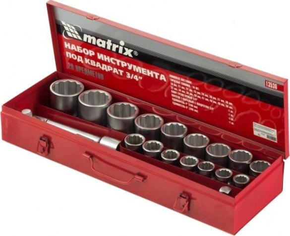 Набор торцевых головок 12 гранные, 3/4" MATRIX 19-50 мм, 20 предметов, 13536 [13536]