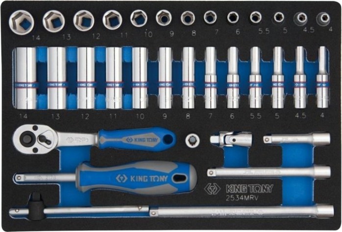 Набор торцевых головок с принадлежностями KING TONY 34 предмета ложемент 9-2534MRV [9-2534MRV]