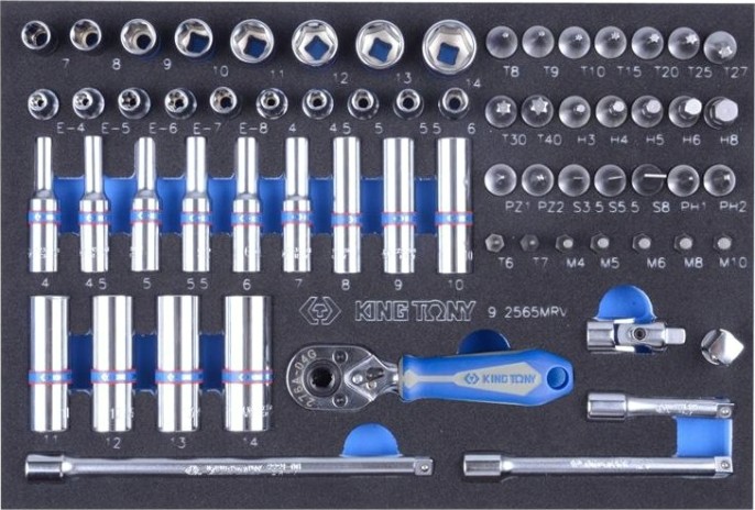 Набор торцевых головок с принадлежностями KING TONY 65 предметов ложемент 9-2565MRV [9-2565MRV]
