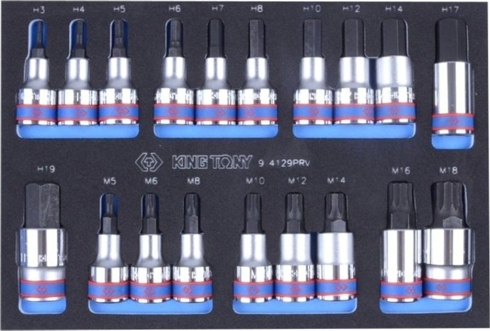 Набор торцевых насадок HEX и SPLINE KING TONY 19 предметов ложемент 9-4129PRV [9-4129PRV]