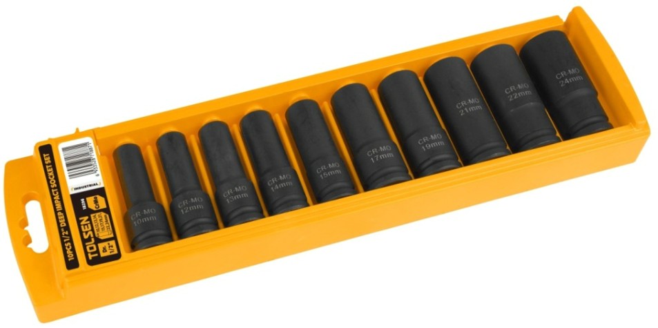 Набор ударных глубоких головок 1/2" tolsen 10-24 мм шестигранные, 10 предметов TT18296 [TT18296]