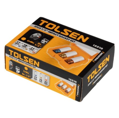 Набор ударных глубоких головок 1/2" tolsen 17, 19, 21 мм шестигранные, TT15510 [TT15510]