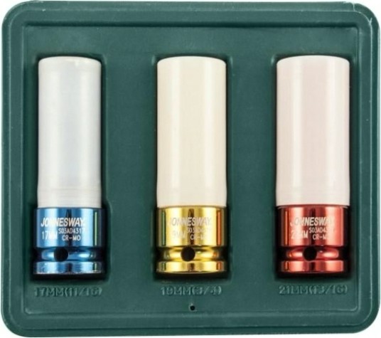 Набор ударных головок 1/2" JONNESWAY S03AD4303S для лекгосплавных колесных дисков, 17,19,21 мм [047494]
