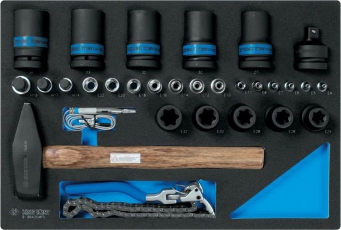 Набор ударных торцевых головок с принадлежностями KING TONY 30 предметов ложемент 9-99430MFV [9-99430MFV]