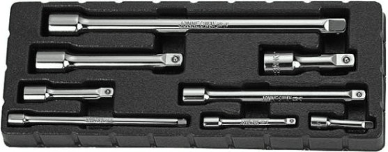 Набор удлинителей JONNESWAY S28H08S 1/4", 3/8", 1/2"DR, 50-250 мм, 8 предметов [047298]