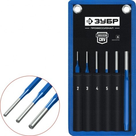 Набор зубил и выколоток ЗУБР Профессионал, 21070-H6 в чехле, 6 предметов [21070-H6]