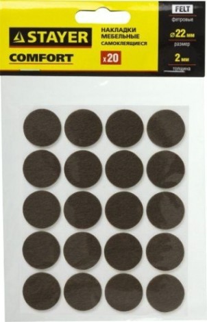 Накладки на мебельные ножки STAYER COMFORT самоклещ., фетровые, круглые d22 корич. [40910-22]