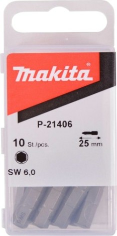 Насадка шестигранная MAKITA P-21406 hex6.0, 25 мм, e-form (mz), 10 шт.