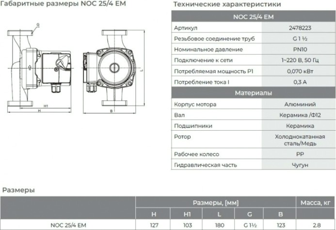Насос циркуляционный WILO NOC 25/4 [НС-1494878]