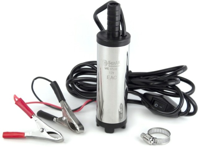 Насос перекачки топлива БелАК 12V D38 погружной, съемный фильтр, для канистр (БAK.17538) [БАК.17538]