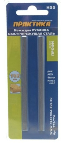 Нож для рубанка ПРАКТИКА 102 мм х 5,5 мм, быстрорежущая сталь. (2 шт) [773-774]