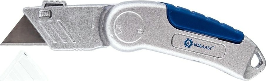 Нож для строительных работ Кобальт 245-039 технический складной, трапециевидные лезвия 19 мм