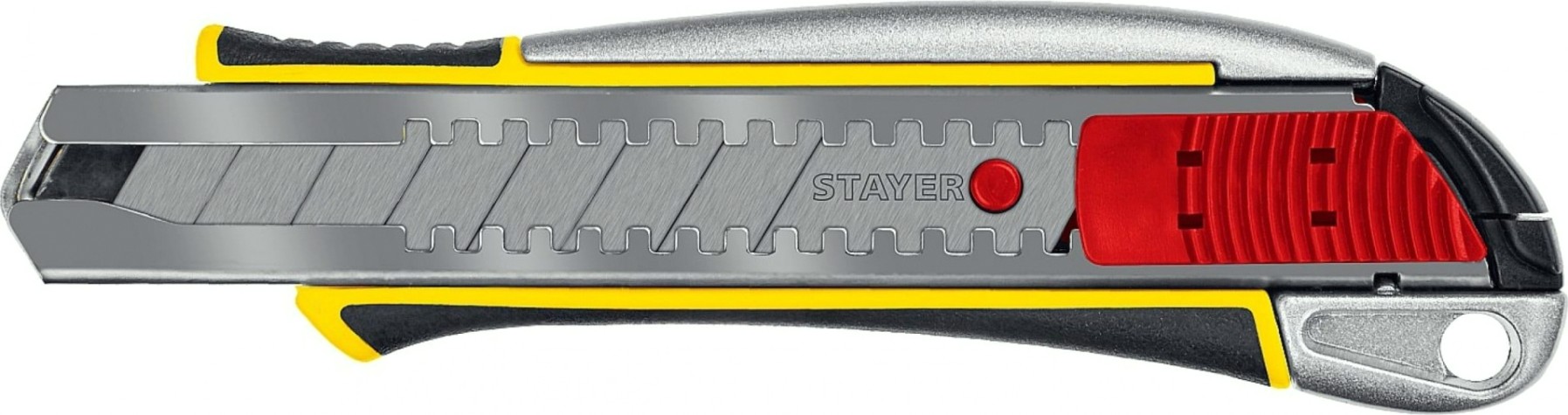Нож для строительных работ STAYER KSM-18A металлический с автостопом сегмент. лезвия 18 мм, [09143_z01]