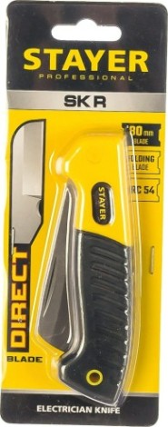 Нож для строительных работ STAYER SK-R монтерский, складной, прямое лезвие, professional [45408]