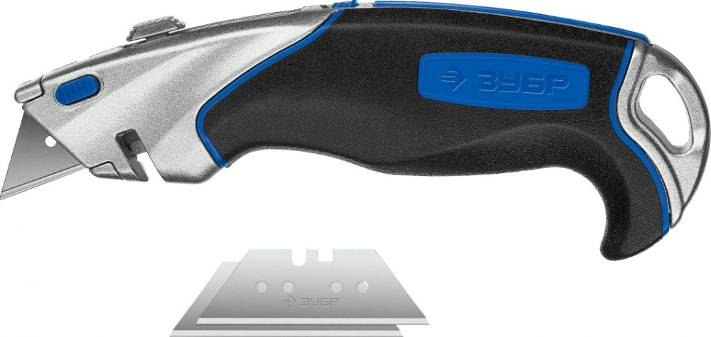 Нож для строительных работ ЗУБР ПРОФЕССИОНАЛ эксперт а24, с автостопом и заменой лезвий, трап. [0923_z02]