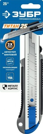 Нож для строительных работ ЗУБР ТИТАН-25 с автостопом, сегмент. лезвия 25 мм [09180]