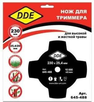 Нож для триммера DDE GRASS CUT 4-х лопастной (230х25,4 мм) [645-488]