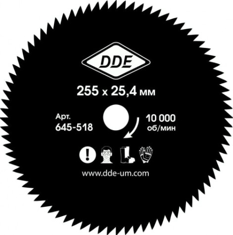Нож для триммера DDE WOOD CUT (255х25,4 мм; 80 зубьев) [645-518]