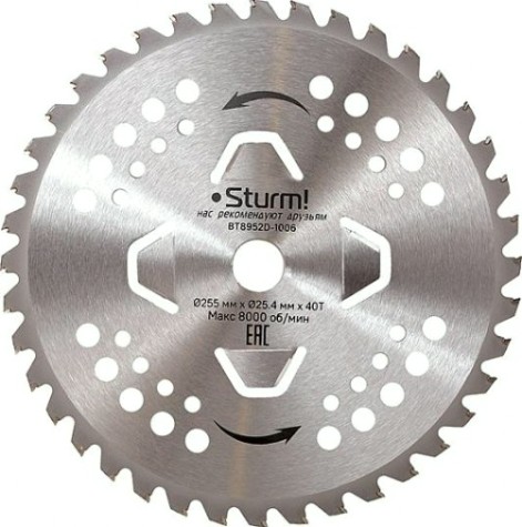 Нож для триммера Sturm BT8952D-1006 255ммx25,4 x40, защита от наматыв. травы