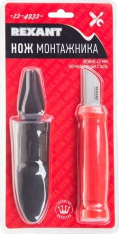Нож монтажника REXANT 12-4932 нержавеющая сталь, лезвие 42 мм Нож монтажника REXANT 12-4932 нержавеющая сталь, лезвие 42 мм