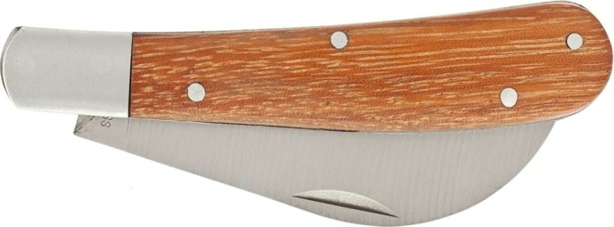 Нож прививочный PALISAD 170 мм садовый складной, изогнутое лезвие, деревянная рук [79001]