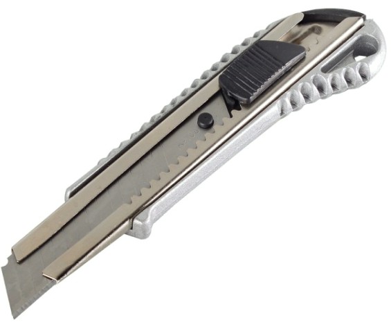 Нож с выдвижным лезвием ВИХРЬ 18 мм металллический корпус, автоматический фиксатор [73/10/10/1]