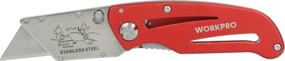 Нож складной WORKPRO WP211003 со сменными лезвиями, алюминиевый