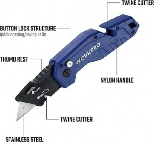Нож складной WORKPRO WP211008 со сменными лезвиями