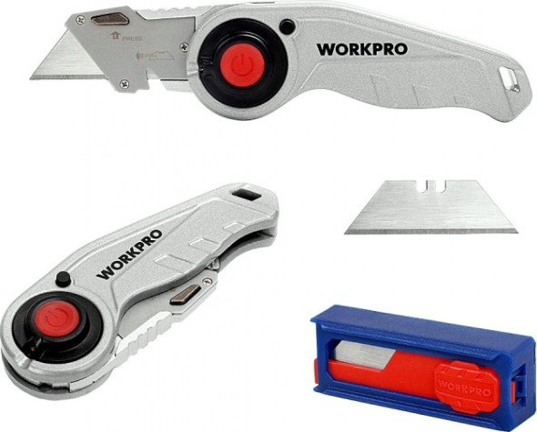 Нож складной WORKPRO WP211009 со сменными лезвиями с подсветкой