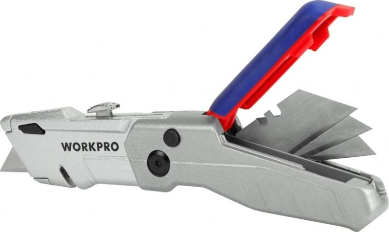 Нож складной WORKPRO WP211011 выдвижной со сменными лезвиями, алюминиевый