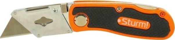 Нож строительный Sturm 1076-01-P1 трапециевидное лезвие, sk2 сталь, 5 доп лезв.