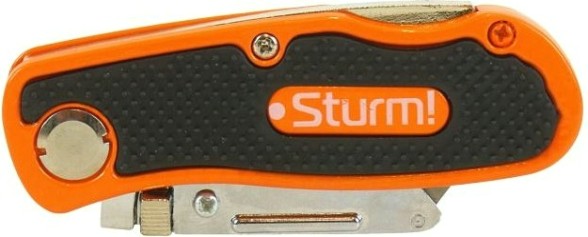 Нож строительный Sturm 1076-01-P1 трапециевидное лезвие, sk2 сталь, 5 доп лезв.