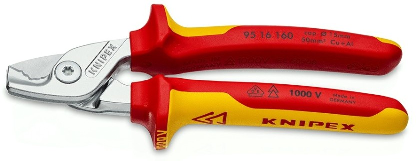Ножницы для резки кабеля диэлектрические KNIPEX KN-9516160SB VDE ø 15 мм, 160 мм, ручки