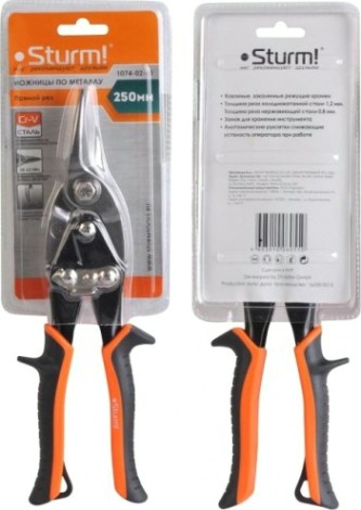 Ножницы по металлу Sturm 1074-02-01 двухрычажные, прямой рез