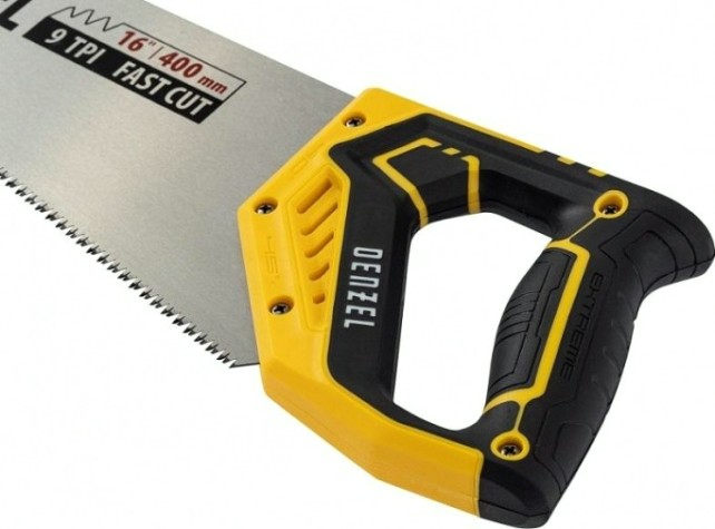 Ножовка по дереву Denzel 11 TPI 400 мм, зуб 3d, двухкомп. рукоятка [24146]