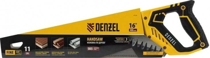 Ножовка по дереву Denzel 11 TPI 400 мм, зуб 3d, двухкомп. рукоятка [24146]