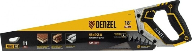 Ножовка по дереву Denzel 11 TPI 450 мм, зуб 3d, металлопл. рукоятка [24141]