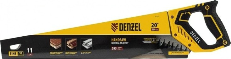 Ножовка по дереву Denzel 11 TPI 500 мм, зуб 3d, двухкомп. рукоятка [24148]