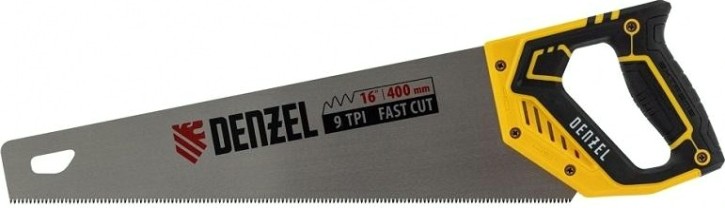 Ножовка по дереву Denzel 9 TPI 400 мм, зуб 3d, двухкомп. рукоятка [24145]