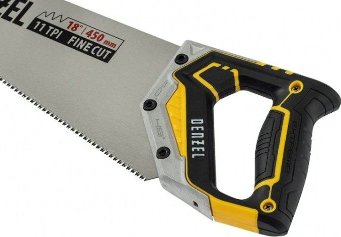 Ножовка по дереву Denzel 9 TPI 450 мм, зуб 3d, металлопл. рукоятка [24140]