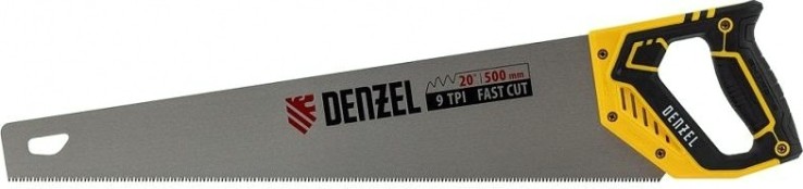 Ножовка по дереву Denzel 9 TPI 500 мм, зуб 3d, двухкомп. рукоятка [24147]