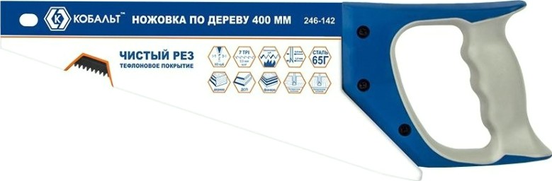 Ножовка по дереву Кобальт 246-142 400 мм, тефлоновое покрытие закал. зуб, 3d-заточка Ножовка по дереву Кобальт 246-142 400 мм, тефлоновое покрытие закал. зуб, 3d-заточка