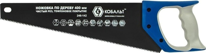 Ножовка по дереву Кобальт 246-142 400 мм, тефлоновое покрытие закал. зуб, 3d-заточка