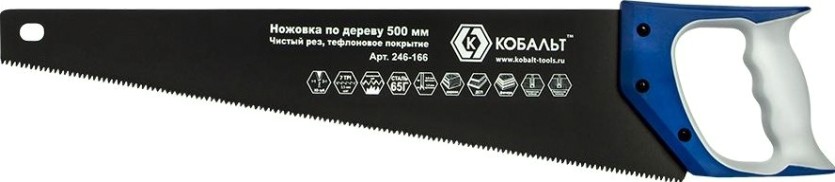 Ножовка по дереву Кобальт 246-166 500 мм, тефлоновое покрытие закал. зуб, 3d-заточка