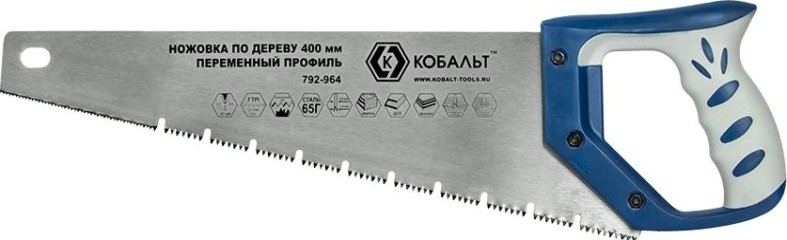 Ножовка по дереву Кобальт 792-964 400 мм, шаг 3,5 мм/ 7 tpi, закаленный зуб, 3d-зато