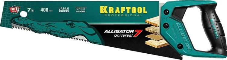Ножовка по дереву KRAFTOOL "Alligator 7" универсальная 400 мм, 7 tpi 3d зуб, [15004-40_z01]