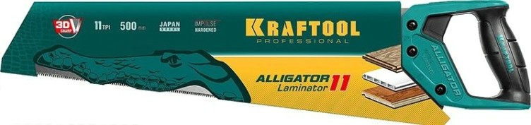 Ножовка по дереву KRAFTOOL "Alligator LAMINATOR" 500 мм, 11 tpi 3d зуб,по ламинату [15207]