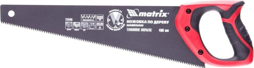 Ножовка по дереву MATRIX 400 мм, 7-8 tpi, зуб-3d, каленый зуб, тефл.покр.полотна, 2- [23549]