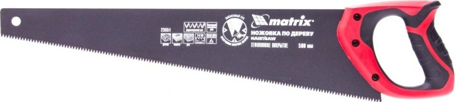 Ножовка по дереву MATRIX 500 мм, 7-8 tpi, зуб-3d, каленый зуб, тефл.покр.полотна, 2- [23551]