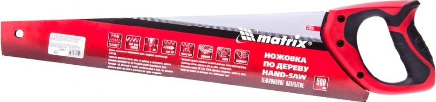 Ножовка по дереву MATRIX 500 мм, 7-8 tpi, зуб-3d, каленый зуб, тефл.покр.полотна, 2- [23551]